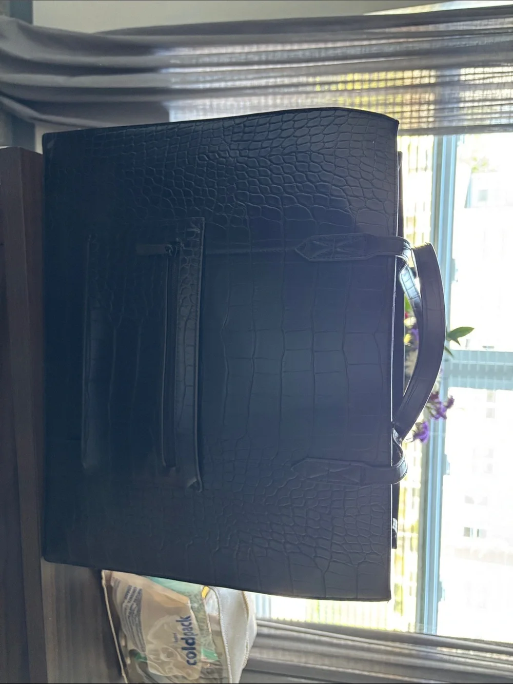 BEIS Large Black Croc-Embossed Tote with Top Handles - Picture 3 of 3
